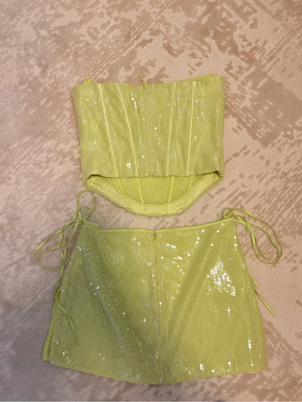Women's Lime Sequin Mini Skirt & Corset top - Picture 2 of 4